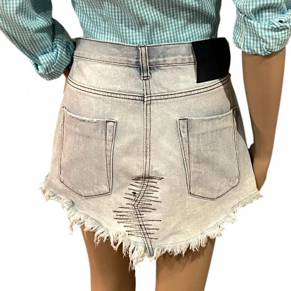 One Teaspoon Junkyard Handmade Distressed Low Waist Denim Mini Skirt Blue Sz 26
